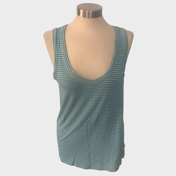 Old Navy Luxe Medium Green Stripe Sleeveless Tank Top Rayon Spandex - Picture 1 of 7